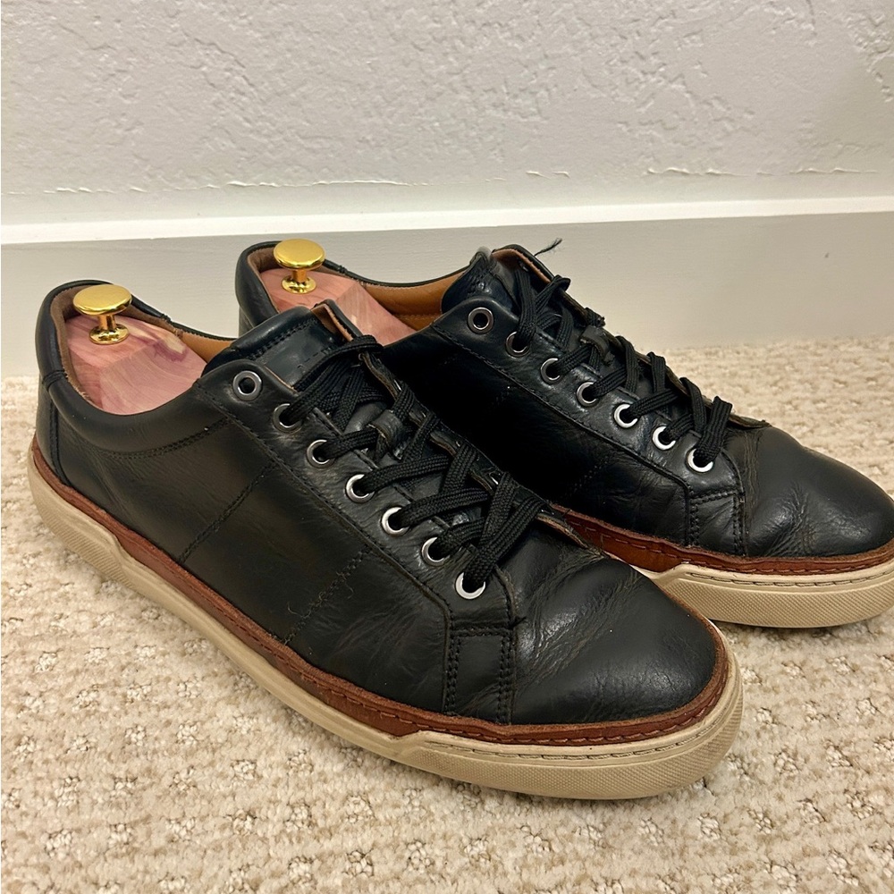 Allen Edmonds Porter City Derby—Dark Blue Leather Low-Top Sneakers with Tan Welt